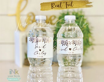 Personalized real foil water bottle Labels/wedding water bottle labels/lWedding floral water bottle labels/wedding welcome bag favors/ #W103
