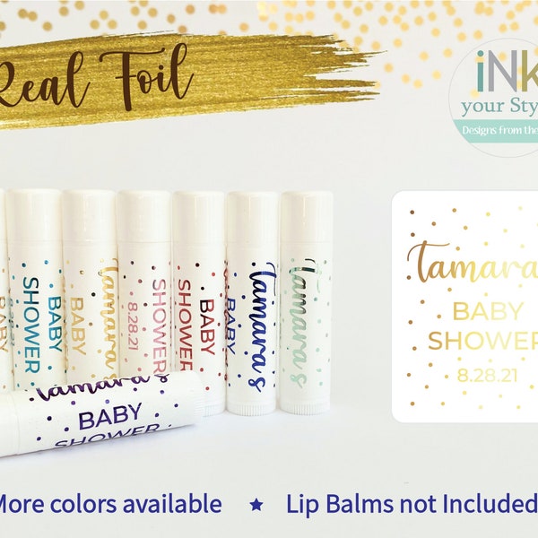 Personalized real foil Baby Shower Lip Balm Labels/Baby shower favor labels/Chapstick labels/lip balm baby shower labels/lip stick labels