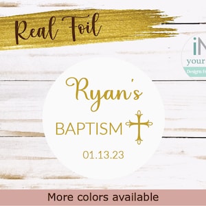 Personalized real foil baptism labels/real foil baptism party favors stickers/Baptism favors labels/B600