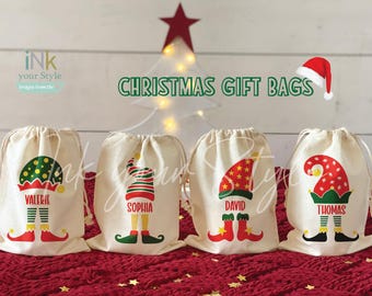 8 Personalized Christmas favor bags/Custom Christmas goodie bags/Personalized Elf goodie bags/Personalized treat Bags/Christmas Gift bags