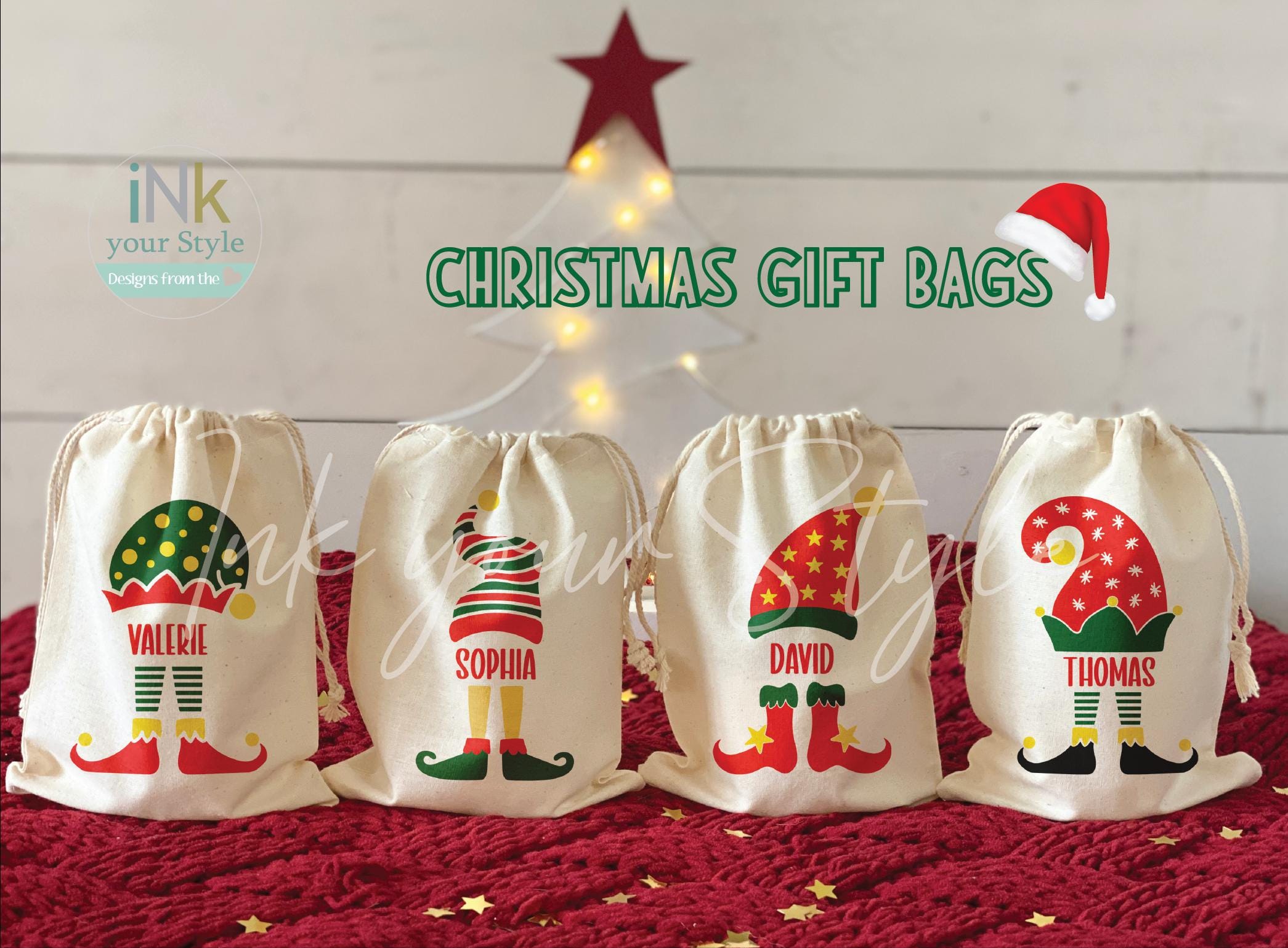 Personalized Christmas Favor Bags/custom Christmas Goodie Bags