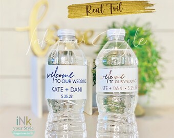 Personalized real foil water bottle Labels/wedding water bottle labels/lWedding real foil welcome bag water bottle favors/ #W106