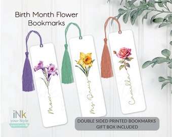 Personalized Birth month flower Bookmark/Personalized Bookmark for book lovers/Personalized gift/ Teachers appreciation gift/Custom Bookmark