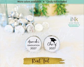 108 Personalized Hershey Kiss® candy labels/personalized foil graduation Kiss® Mini Reese's Cup® labels/Graduation foil stickers