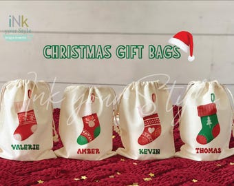 8 Personalized Christmas favor bags/Custom kids Christmas goodie bags/Personalized Christmas socks bags/Personalized Christmas stocking Bags
