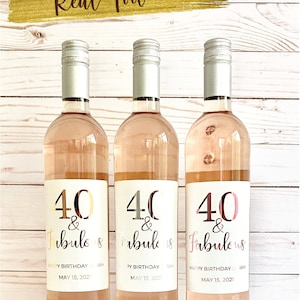Personalized real foil birthday wine Labels/40 and fabulous mini champagne labels/forty and fabulous mini wine labels/birthday wine labels