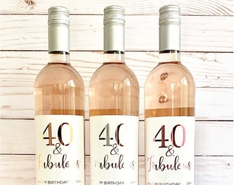 Personalized real foil birthday wine Labels/40 and fabulous mini champagne labels/forty and fabulous mini wine labels/birthday wine labels