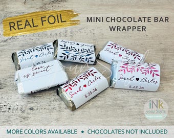 21 Personalized Wedding Chocolate bar Wrappers/Personalized Real Foil Chocolate Bar Labels/Hershey’s® Miniatures wrappers. #W103