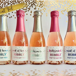 Personalized real foil Bridesmaid Bubbly Mini Champagne Labels/set of mini bridesmaid proposal label/bridesmaids box/set of 8 labels