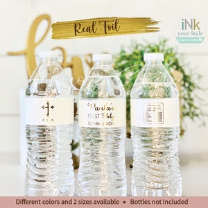 Personalized real foil water bottle Labels/First Holy Communion water bottle labels/personalized first communion water bottle labels/ #FC700