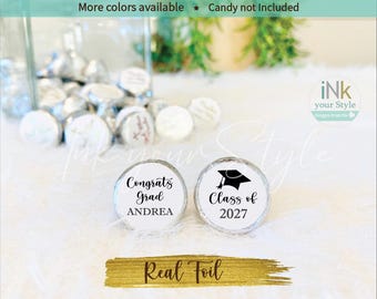 108 Personalized Hershey Kiss® candy labels/personalized foil graduation Kiss® Mini Reese's Cup® labels/Graduation foil stickers