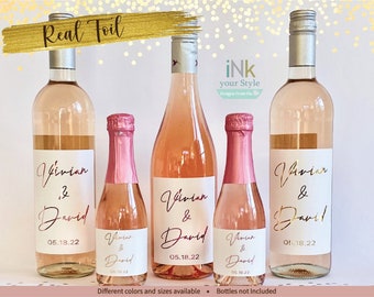 Personalized real foil wedding wine Labels/wedding mini champagne labels/wedding mini wine foil labels/ wedding personalized wine label