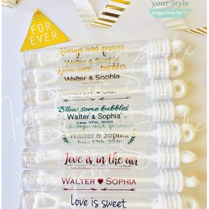 48 Personalized Wedding bubble Labels, Foil bubble labels, custom wedding favors bubble tubes stickers, labels only. image 9