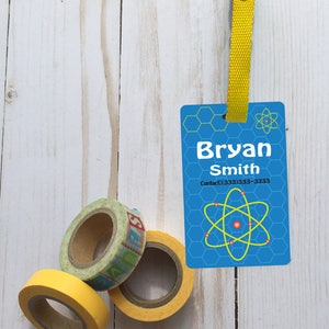 Personalized atom id backpack tag, custom name tag, school tag, custom backpack tag, personalized tag, custom chess id tag, neutron id tag