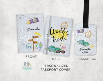 Personalized Passport holder | Personalized Passport Cover and Luggage tag | Personalized Gift  | Personalized travel Gift | World Travel