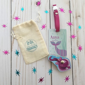 Personalized mermaid id backpack tag, custom name tag, school name tag, custom backpack tag, personalized tag, girl tag, diaper bag tag