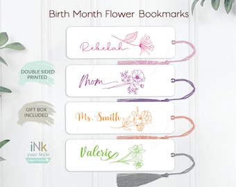 Personalized Birth month flower Bookmark/Personalized Bookmark for book lovers/Personalized gift/ Teachers appreciation gift/Custom Bookmark