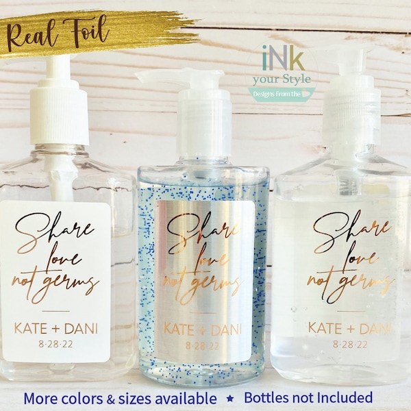 10 Personalized labels for 7oz-8oz Hand Sanitizer bottles/share love not germs Hand Sanitizer Labels/bath&bw/Purell/full size 2x3in/W106