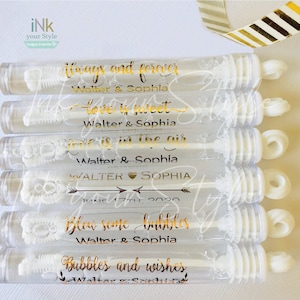 48 Personalized Wedding bubble Labels, Foil bubble labels, custom wedding favors bubble tubes stickers, labels only. image 6