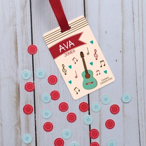 Personalized guitar id backpack tag, custom name tag, school name tag, custom backpack tag, personalized tag, girl tag, guitar girl bag tag