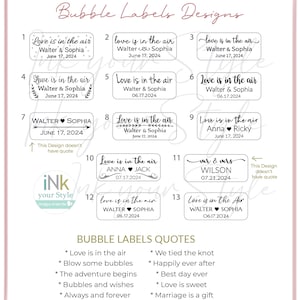 48 Personalized Wedding bubble Labels, Foil bubble labels, custom wedding favors bubble tubes stickers, labels only. image 3