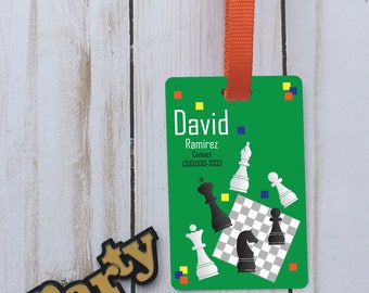 Personalized chess id backpack tag, custom name tag, school tag, custom backpack tag, personalized tag, custom chess id tag, boy/girl tag