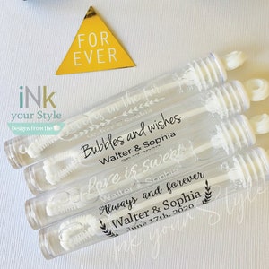 48 Personalized Wedding bubble Labels, Foil bubble labels, custom wedding favors bubble tubes stickers, labels only. image 7