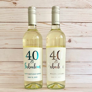 Personalized real foil birthday wine Labels/40 and fabulous mini champagne labels/forty and fabulous mini wine labels/birthday wine labels image 4