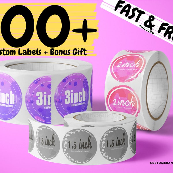 100 x Labels Your Own Design or Pre-Made Custom Roll Circle Labels ! Your own or premade design is printed / Bulk stickers - FAST SHIPPING
