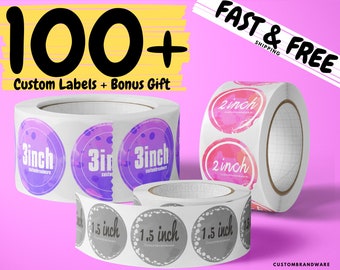 100 x Labels Your Own Design or Pre-Made Custom Roll Circle Labels ! Your own or premade design is printed / Bulk stickers - FAST SHIPPING