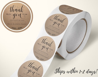 100 Kraft Paper Thank You Stickers - 1.5" Circle