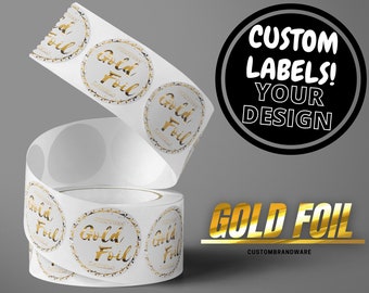 Custom GOLD foil labels stickers, clear bopp custom design gold chrome stickers, circle gold mirror labels, your own logo in gold foil