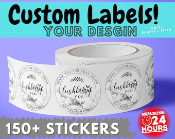 150 x Custom Roll Circle / Rectangle / Oval Labels & More! Your own design is printed 100+ Bulk custom stickers. High Resolution and Quality