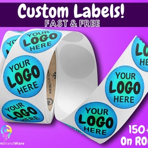 150 x Labels Your Own Design or Pre-Made Custom Roll Circle Labels ! Your own or premade design is printed / Bulk stickers - FAST SHIPPING