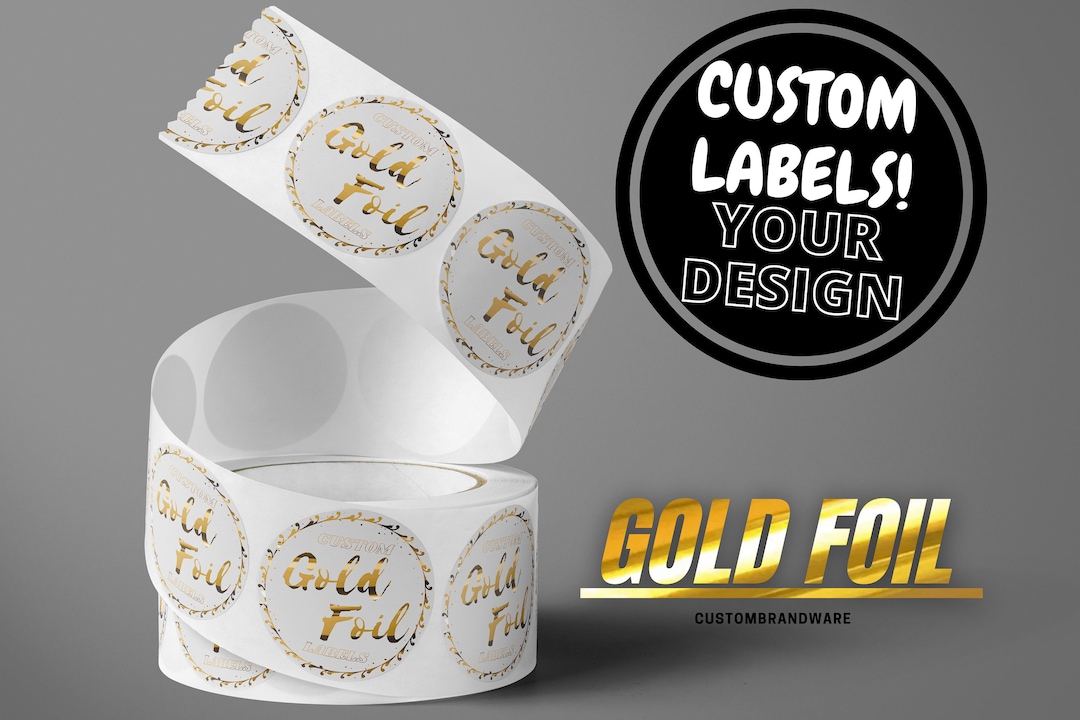 Custom GOLD Foil Labels Stickers, Clear Bopp Custom Design Gold Chrome