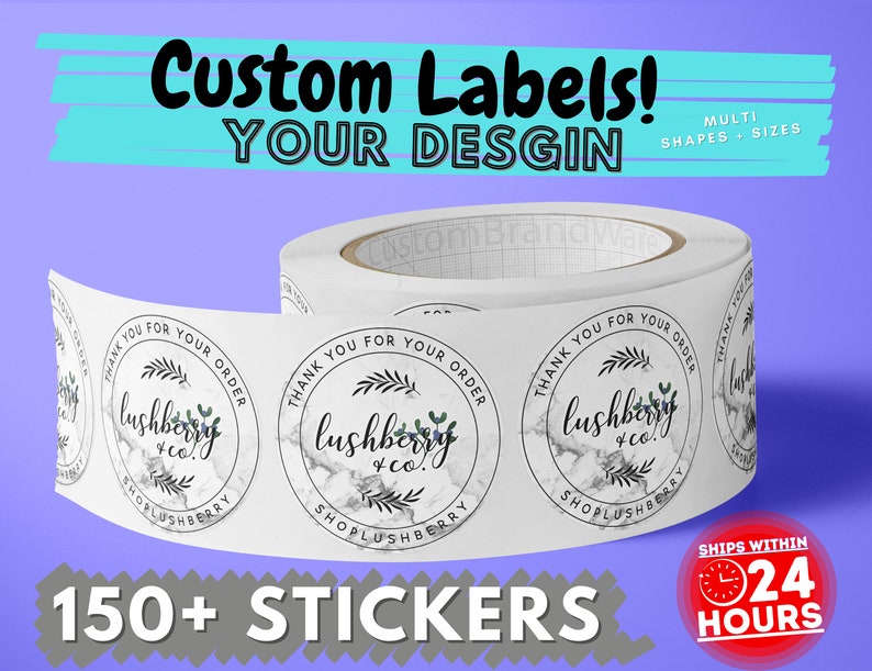 150 x Custom Roll Circle / Rectangle / Oval Labels & More! Your own design is printed 100+ Bulk custom stickers. High Resolution and Quality 