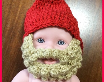 Bearded baby elf, bearded Santa hat, baby, bearded elf, bearded Santa, bearded baby, bearded hat, pom hat, red hat, holiday hat, Christmas