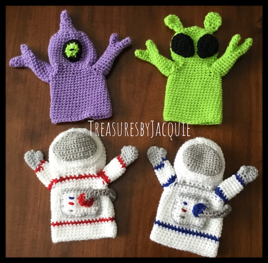 Crocheted Astronaut & Alien Hand Puppets: Kids Imaginative Play