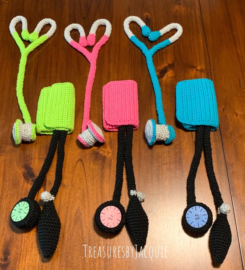 Crocheted Pretend Play Stethoscope and Blood Pressure Cuff Set image 1