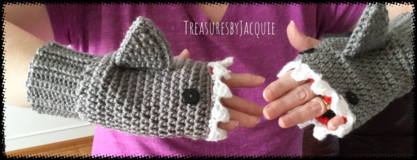 Crocheted Fingerless Shark Gloves Kids Shark Gloves Adult Etsy
