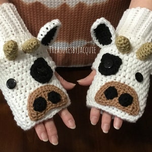 Crocheted Cow Fingerless Gloves: Fun Farm Animal Gloves