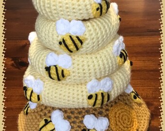 Crocheted Bee Hive Stackable Ring Toy: Nursery Decor