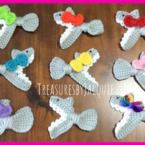 Shark bow hair clip, shark barrette, crocheted hair clip, shark with a bow, sharks in your hair, hair accessory, hair clips, shark