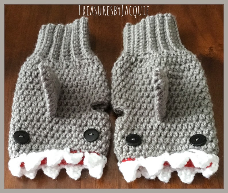 Crocheted Fingerless Shark Gloves Kids Shark Gloves Adult Etsy