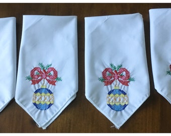 Embroidered Christmas Ornament Napkins: Holiday Table Decor (Set of 4)