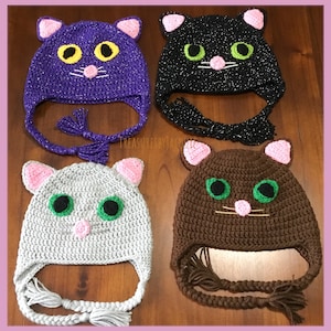Sparkly Kitty Cat Earflap Hat: Crochet Winter Hat with Braids