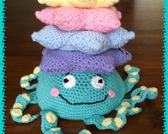 Ocean wonder crocheted octopus and starfish stackable toy, stackable ring toy, nursery decor, ocean nursery, baby toys, soft toys, learning