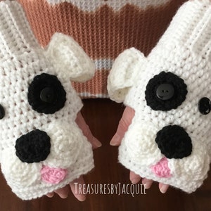Crocheted Puppy Fingerless Gloves: Kids & Adult Sizes