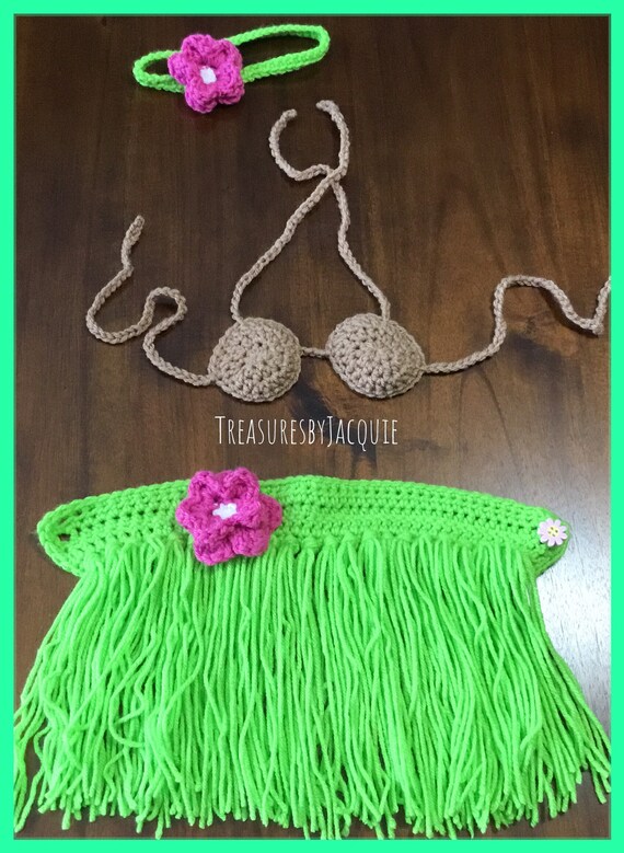 Crocheted Newborn Hula Set Hula Skirt Coconut Bra Flower Headband Newborn Photography Newborn Photo Prop Baby Costume Baby Shower Etsy