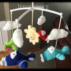 Crocheted Airplane Baby Mobile: Musical Nursery Decor